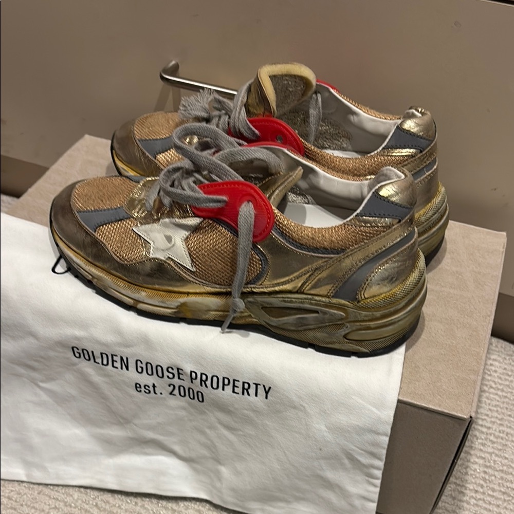 Golden Goose Dad Star Gold and Gray Sneakers Women’s Size 36 w dust bag and box